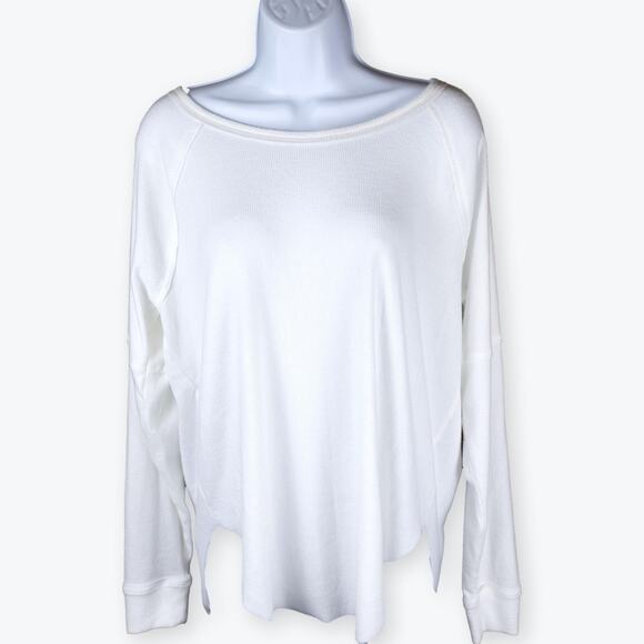 Three Dots White Long Sleeve Top | Women’s M | Soft Ribbed Crew - Picture 1 of 5